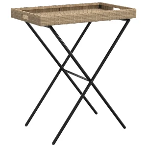 Dienbladtafel inklapbaar 65x40x75 cm poly rattan beige Dienbladtafel inklapbaar 65x40x75 cm poly rattan beige