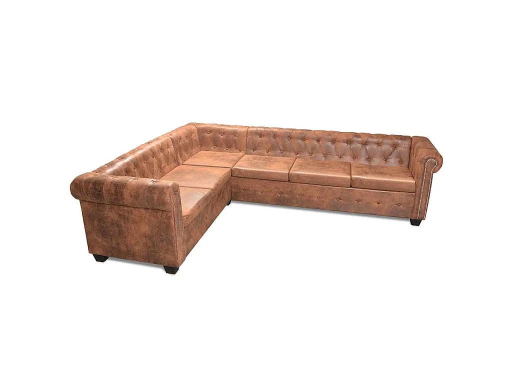 Chesterfield hoekbank 6-zits kunstleer bruin