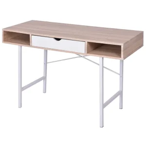 bureau met 1 lade eiken en wit bureau met 1 lade eiken en wit