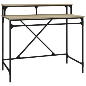 Bureau 100x50x90 cm bewerkt hout en ijzer sonoma eikenkleur