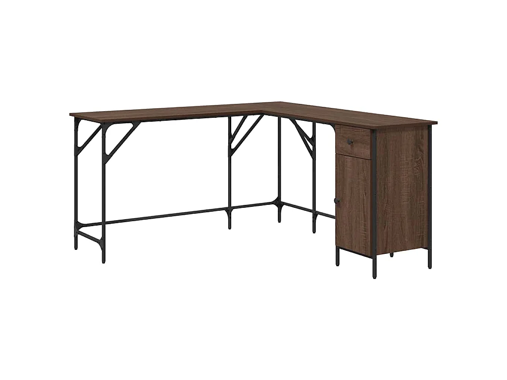 Bureau 141x141x75 cm bewerkt hout bruin eikenkleur