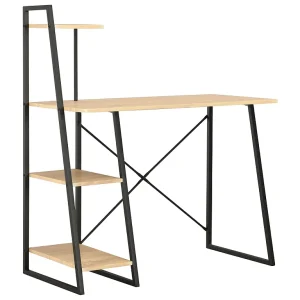 Bureau met schappen 102x50x117 cm zwart en eikenkleurig Bureau met schappen 102x50x117 cm zwart en eikenkleurig