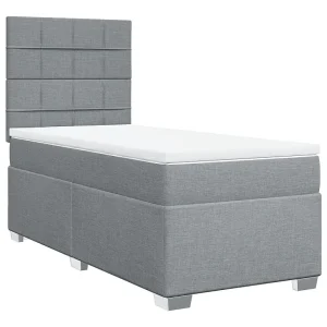 Boxspring met matras stof lichtgrijs 90×200 cm