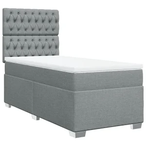 Boxspring met matras stof lichtgrijs 90×190 cm Boxspring met matras stof lichtgrijs 90×190 cm