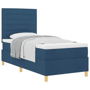 Boxspringbed met matras met hoofdeinde Blauw 90 x 190 cm Stof Boxspringbed met matras met hoofdeinde Blauw 90 x 190 cm Stof