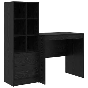 Bureau met lade met plank met opslag 2 pcs Zwart Eiken