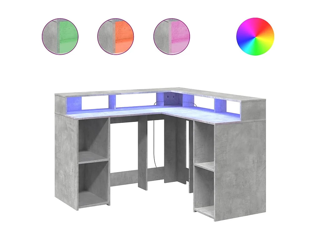 Bureau met LED-verlichting 130x130x91 cm hout betongrijs