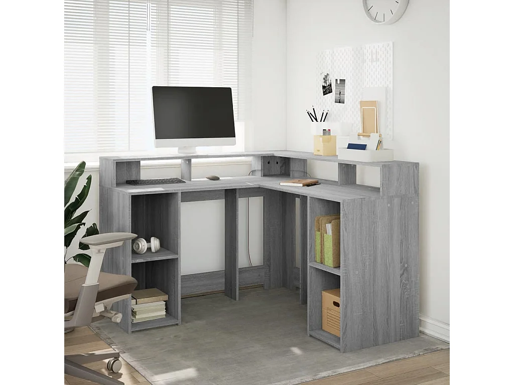 Bureau met LED-verlichting 130x130x91 cm hout grijs sonoma