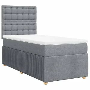 Boxspring met matras stof lichtgrijs 90×190 cm Boxspring met matras stof lichtgrijs 90×190 cm