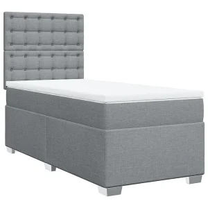 Boxspring met matras stof lichtgrijs 90×190 cm Boxspring met matras stof lichtgrijs 90×190 cm