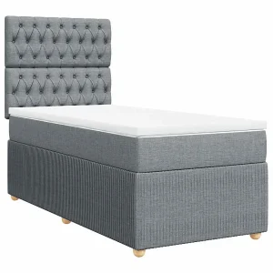 Boxspring met matras stof lichtgrijs 90×200 cm Boxspring met matras stof lichtgrijs 90×200 cm