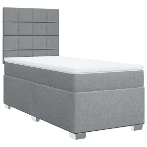Boxspring met matras stof lichtgrijs 90×190 cm Boxspring met matras stof lichtgrijs 90×190 cm