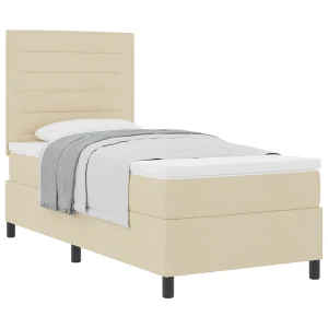 Boxspringbed met matras met hoofdeinde Crème 90 x 200 cm Stof Boxspringbed met matras met hoofdeinde Crème 90 x 200 cm Stof