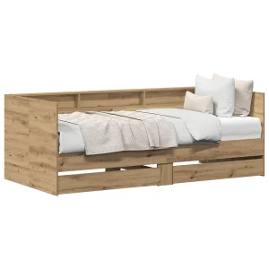 Dagbed met hoofdeinde Artisan Eiken 90 x 200 cm Bewerkt hout Dagbed met hoofdeinde Artisan Eiken 90 x 200 cm Bewerkt hout