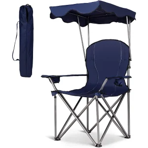 Campingstoel met luifel, strand klapstoel met bekerhouder, gepolsterde armleuning,lichte draagbare strandstoel,strand, kamp (Blauw)AB5862 Campingstoel met luifel, strand klapstoel met bekerhouder, gepolsterde armleuning,lichte draagbare strandstoel,strand, kamp (Blauw)AB5862