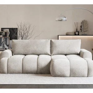 Converteerbare hoekbank – greige bouclé – rechterkant – OMBO MINI Converteerbare hoekbank – greige bouclé – rechterkant – OMBO MINI