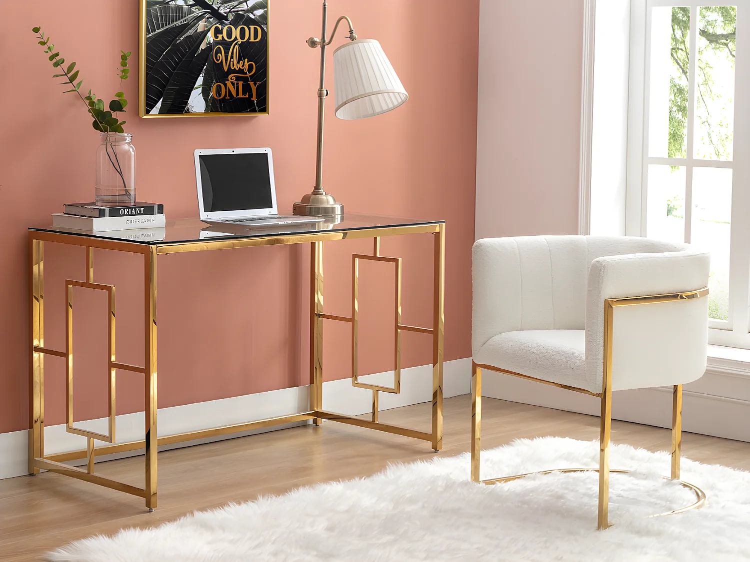 Bureau van gehard glas en staal - Goud en transparant - CLOTILDE - Koop nu online