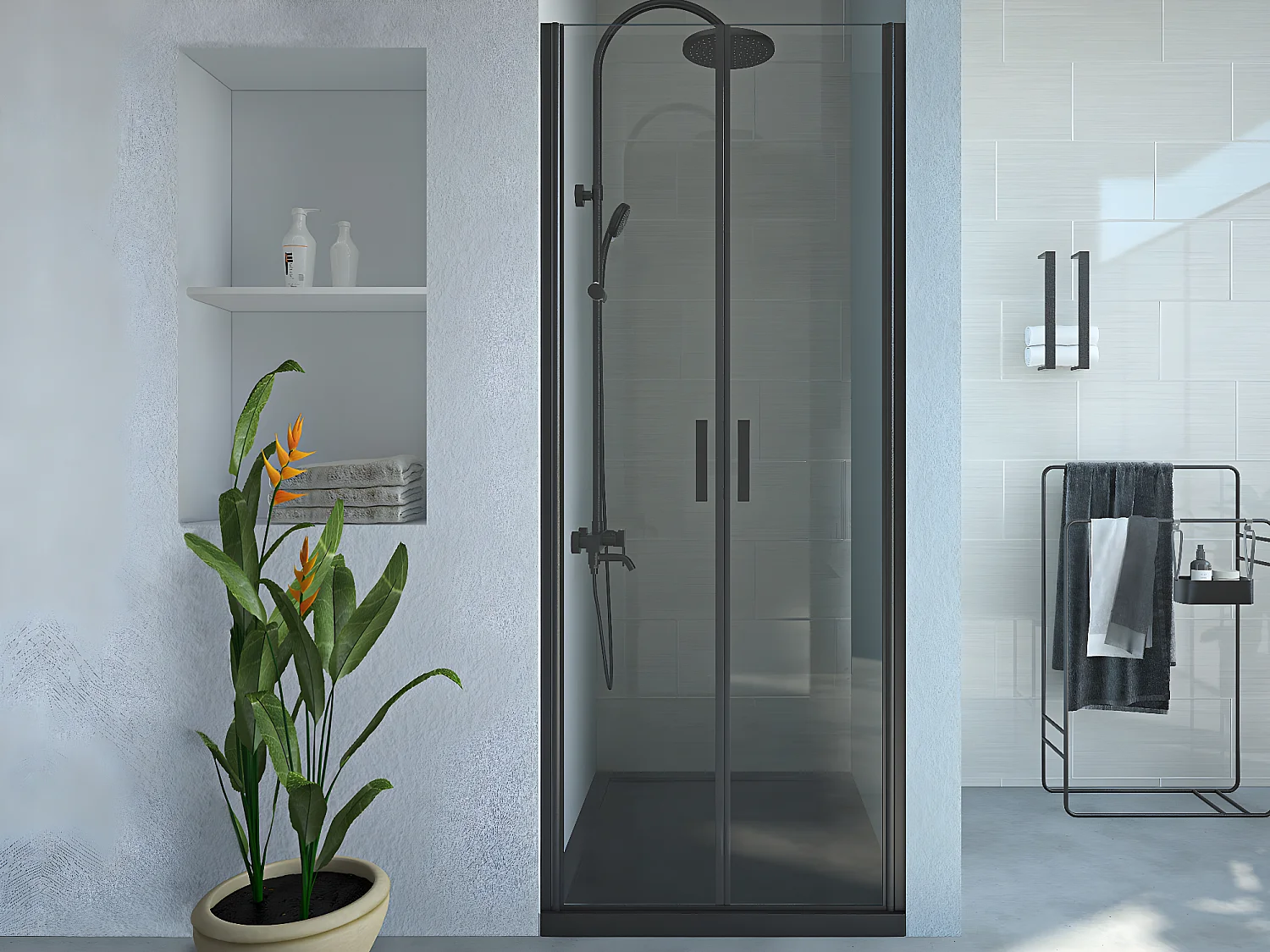 Draaibare douchedeur - 80 x 195 cm - Zwart mat - Gehard glas - SARASOTA - Koop nu goedkoop
