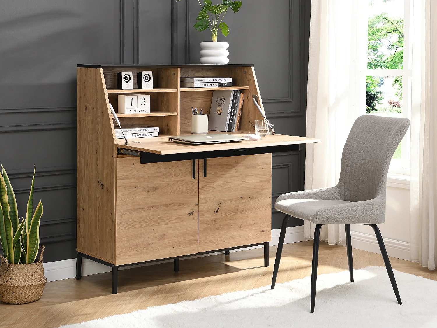 Bureau met 2 deuren - Mdf - Naturel en Zwart - MALEDA - Koop nu goedkoop online