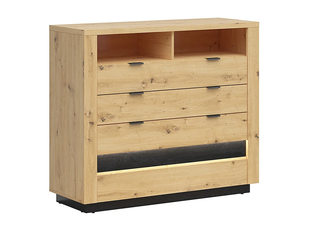 Commode met 4 laden 2 nissen met LED Glenn Hout en Zwart
