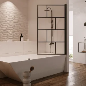 Draaibaar badscherm industriële stijl – 80×140 cm – Zwart mat – Glas – RIVANON Draaibaar badscherm industriële stijl – 80×140 cm – Zwart mat – Glas – RIVANON