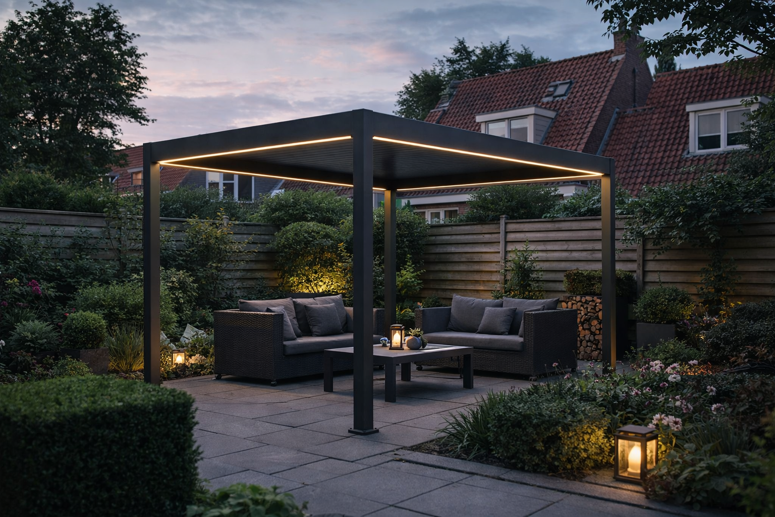 Aluminium Terrasoverkapping Deluxe Vrijstaand Elektrisch + LED 300 x 400 cm Antraciet