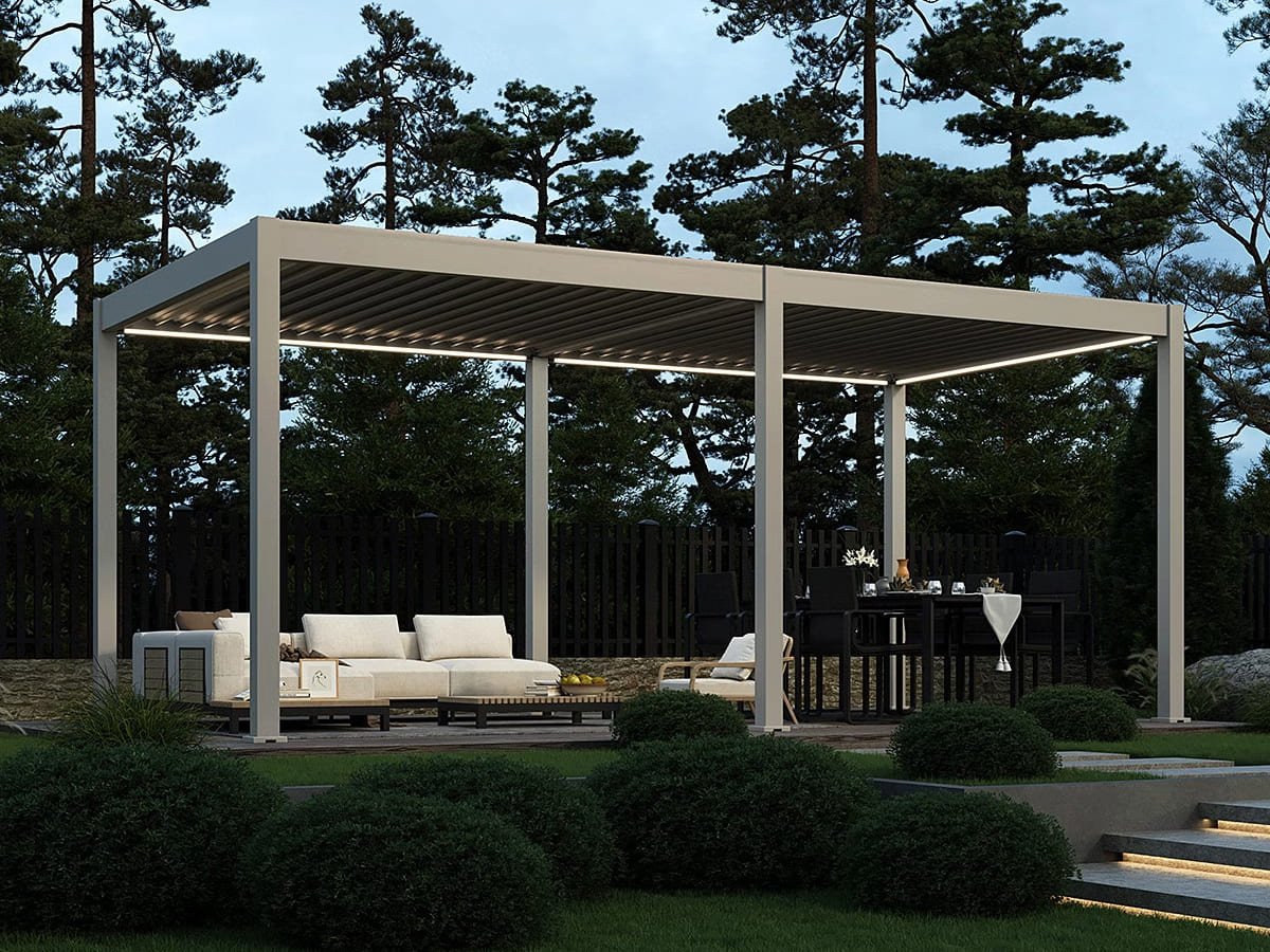 Aluminium Terrasoverkapping Deluxe Vrijstaand Elektrisch + LED 300 x 600 cm Kiezelgrijs