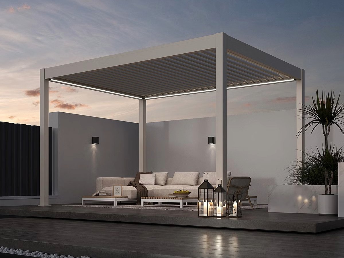 Aluminium Terrasoverkapping Deluxe Vrijstaand Elektrisch + LED 300 x 400 cm Kiezelgrijs