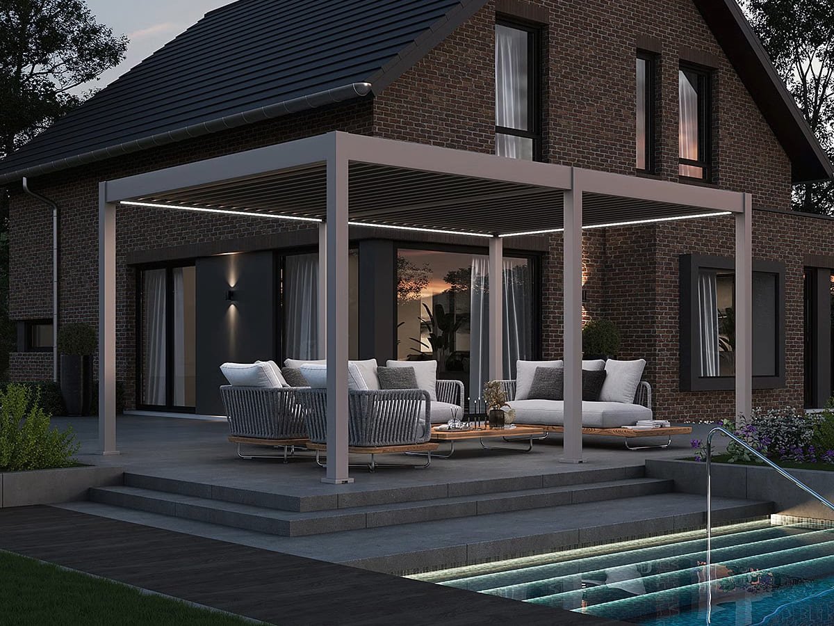 Aluminium Terrasoverkapping Deluxe Vrijstaand Elektrisch + LED 360 x 530 cm Kiezelgrijs