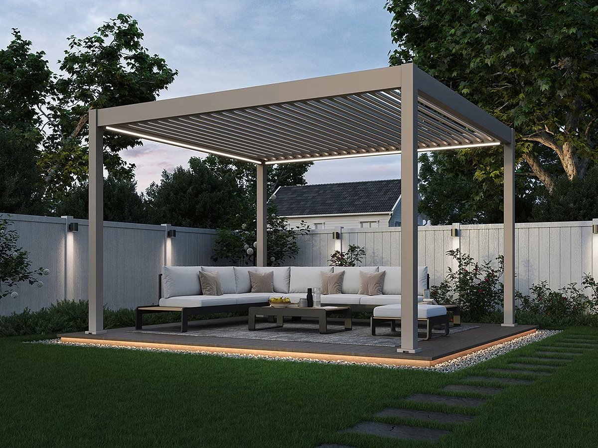 Aluminium Terrasoverkapping Deluxe Vrijstaand Elektrisch + LED 360 x 400 cm Kiezelgrijs