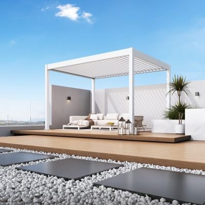 Aluminium Terrasoverkapping Deluxe Vrijstaand Elektrisch + LED 300 x 400 cm Wit
