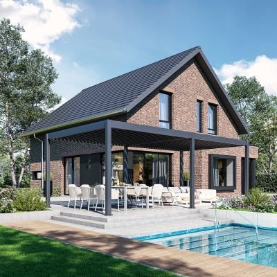 Aluminium Terrasoverkapping Deluxe Vrijstaand Elektrisch + LED 360 x 720 cm Antraciet