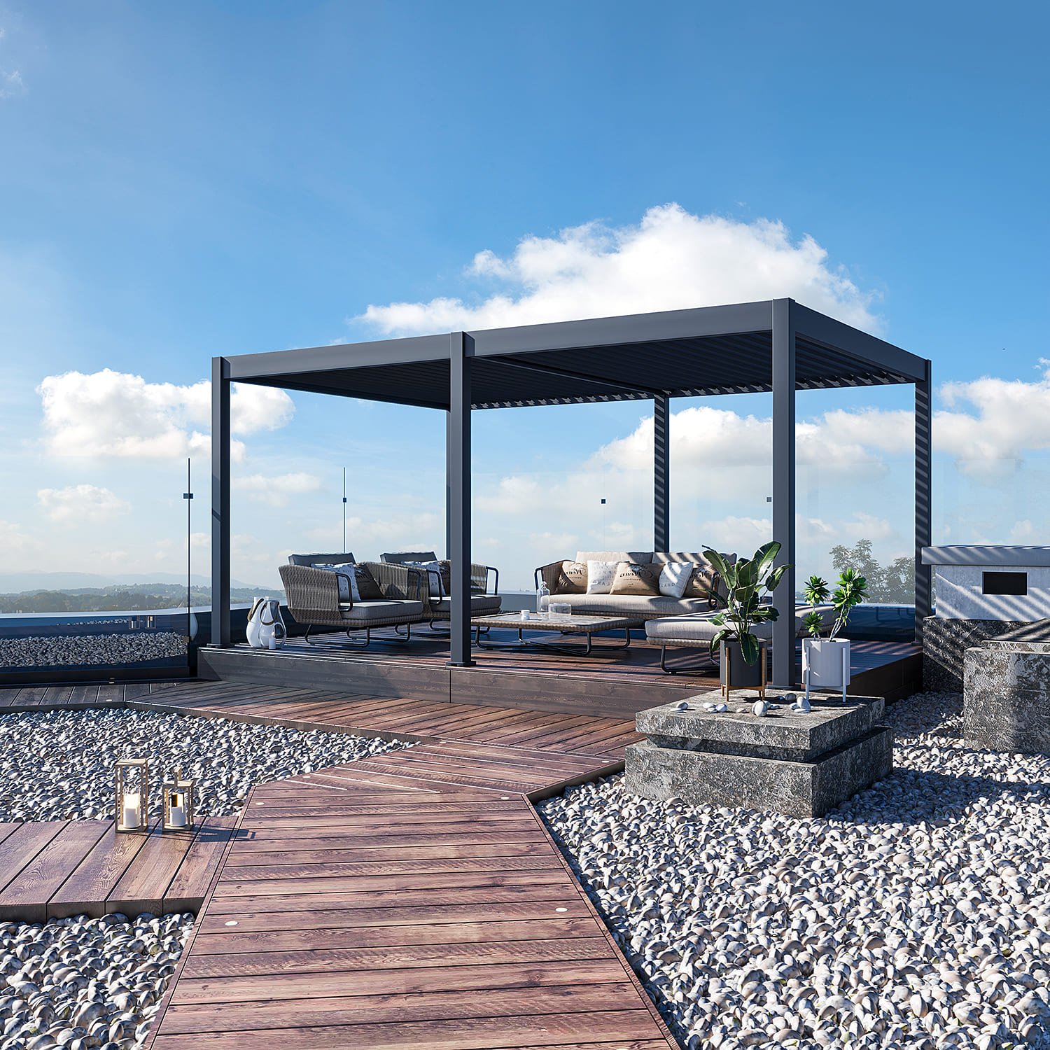 Aluminium Terrasoverkapping Deluxe Vrijstaand Elektrisch + LED 360 x 530 cm Antraciet