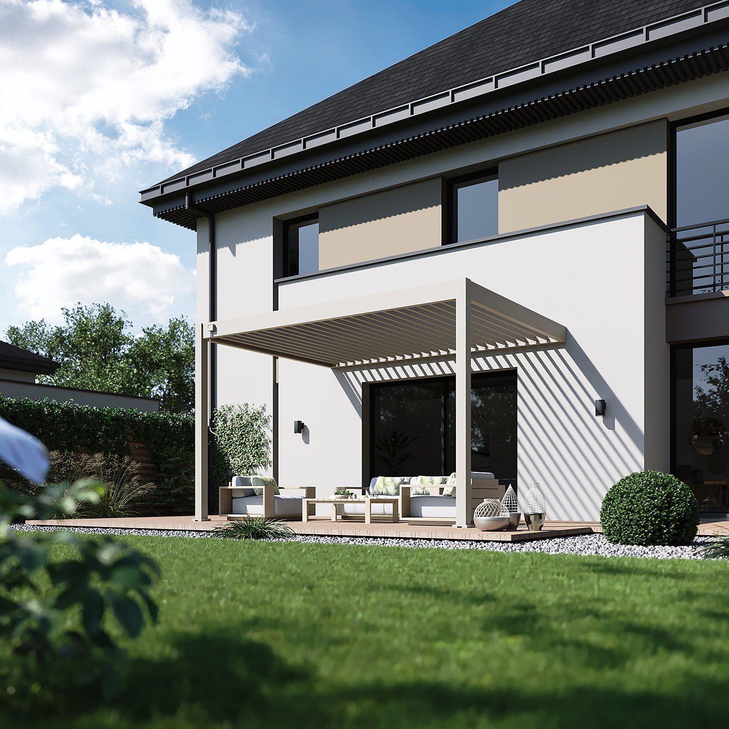 Aluminium Terrasoverkapping Deluxe Aanbouw 300 x 400 cm Kiezelgrijs