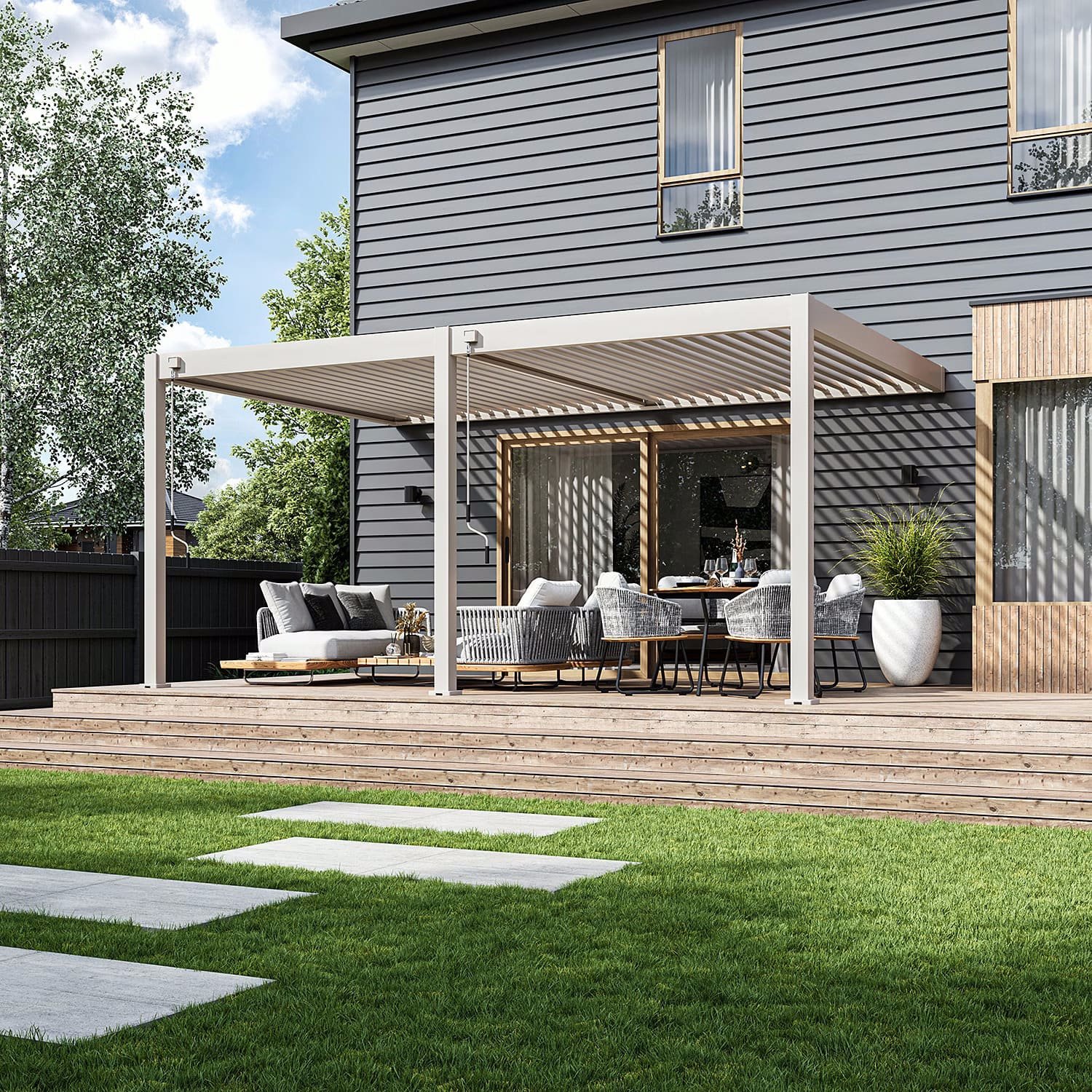 Aluminium Terrasoverkapping Deluxe Aanbouw 360 x 530 cm Kiezelgrijs