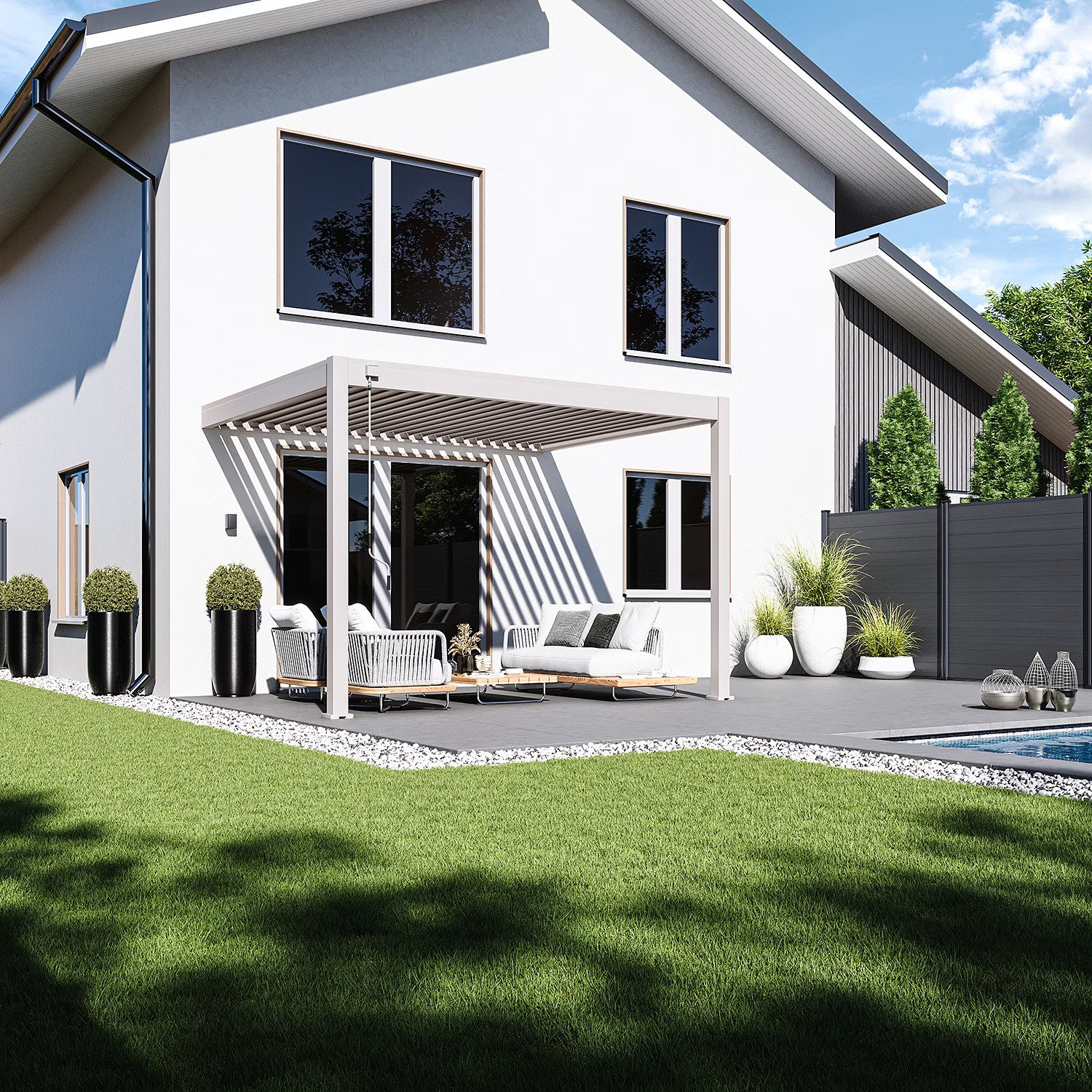 Aluminium Terrasoverkapping Deluxe Aanbouw 300 x 360 cm Kiezelgrijs