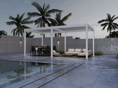 Aluminium Terrasoverkapping Deluxe Vrijstaand Elektrisch + LED 300 x 600 cm Wit