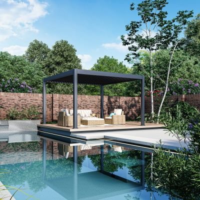 Aluminium Terrasoverkapping Premium Vrijstaand Elektrisch + LED 400 x 400 cm Antraciet