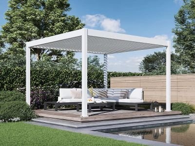 Aluminium Terrasoverkapping Deluxe Vrijstaand Elektrisch + LED 360 x 400 cm Wit