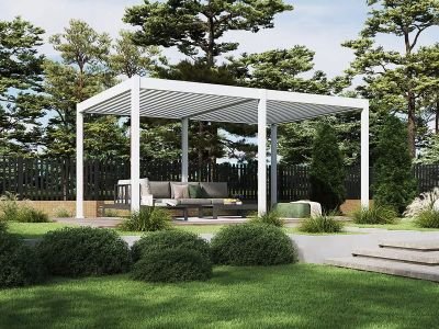 Aluminium Terrasoverkapping Deluxe Vrijstaand Elektrisch + LED 360 x 530 cm Wit