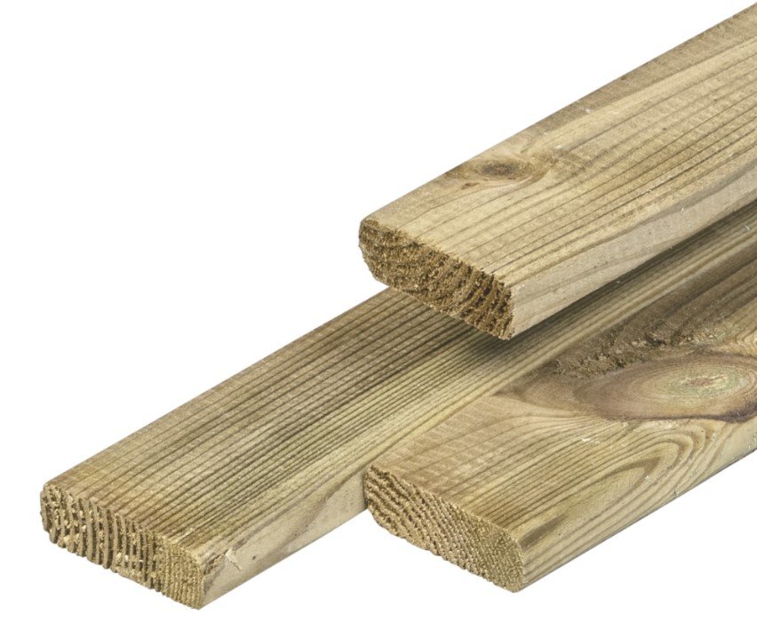 Midden-Europees Grenen stachetteregel, groen geimpregneerd, gedroogd, geschaafd 4rh 1,6 x 4,5 x 180 cm