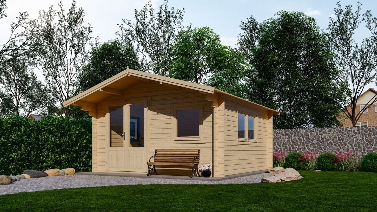 Blokhut 4×4 Interflex 440x440x265cm + Luifel 90 cm Wanddikte 50mm