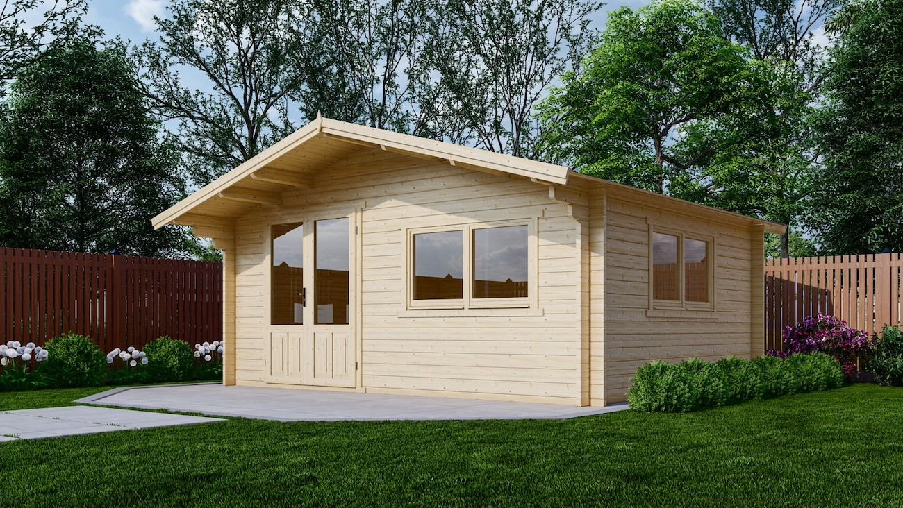 Blokhut 5×4 Interflex 540x440x265cm + Luifel 60 cm Wanddikte 50mm