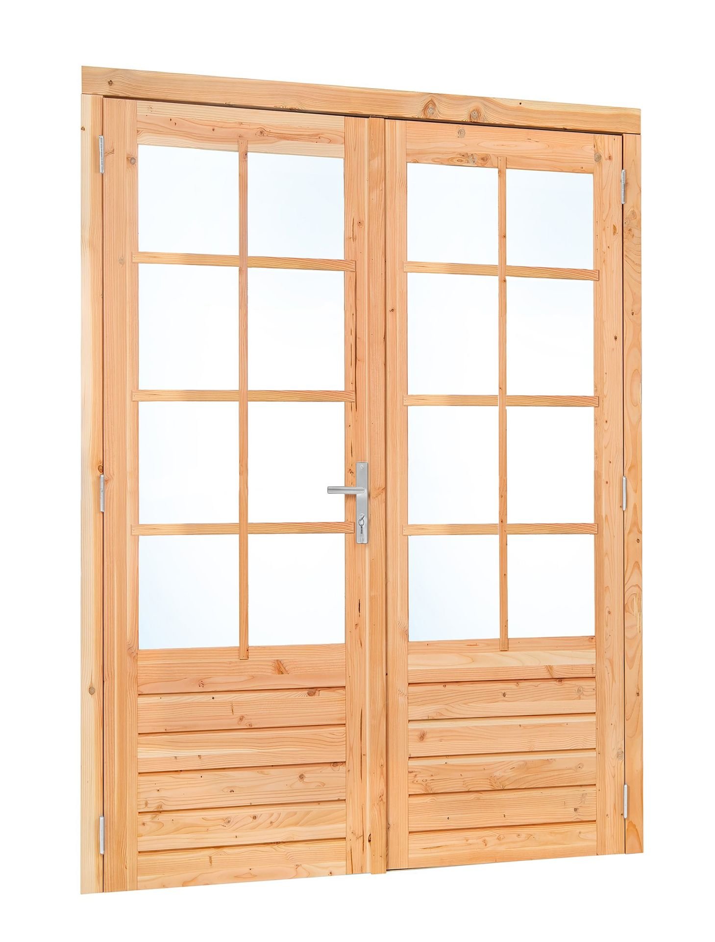 Douglas dubbele glasdeur 8-ruits 205×215 cm dubbelglas linksdraaiend – RVS/verzinkt beslag