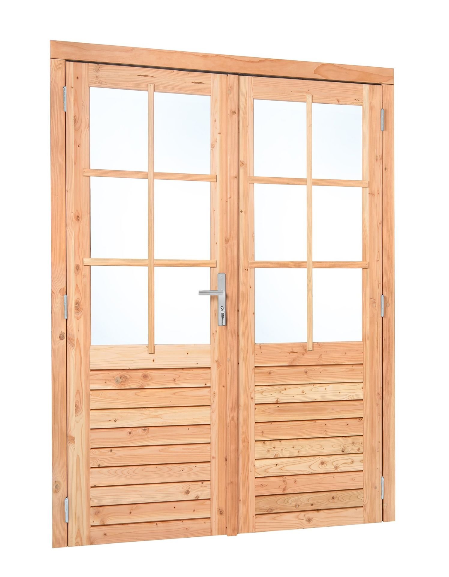 Douglas dubbele glasdeur 6-ruits 185×205 cm linksdraaiend – RVS/verzinkt beslag