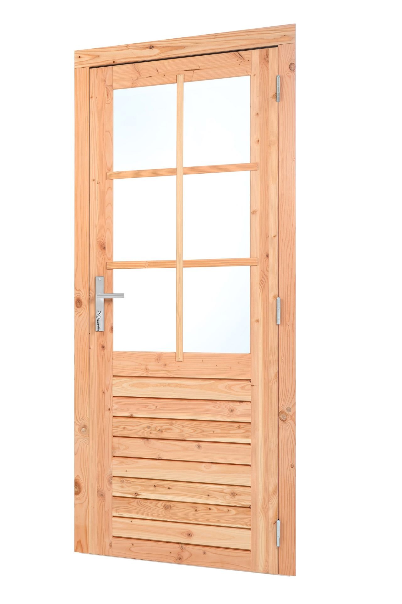 Douglas enkele glasdeur 6-ruits 100×205 cm rechtsdraaiend – RVS/verzinkt beslag