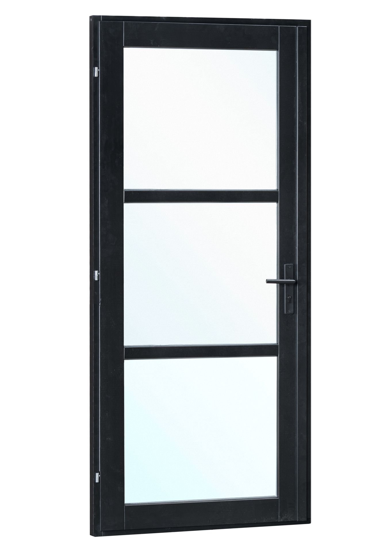 Vuren enkele steellookdeur enkelglas 110×212 cm linksdraaiend – RVS inbouwslot zwart
