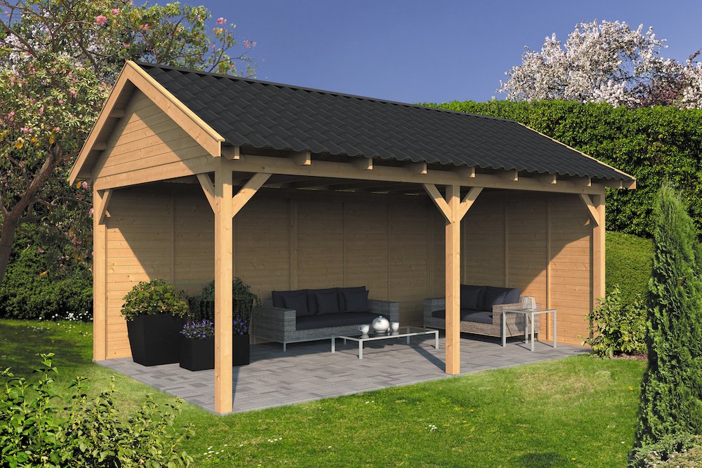 Overkapping Zadeldak Hamar XL type 2 Douglas Geschaafd 678x445x360cm - blanke wanden