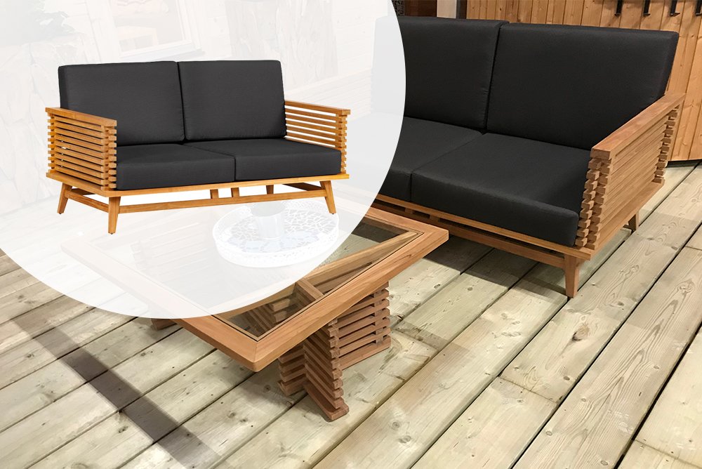 2-zits Tuinbank Teak Riverside 150x80x83cm – Inclusief Antraciet Kussens