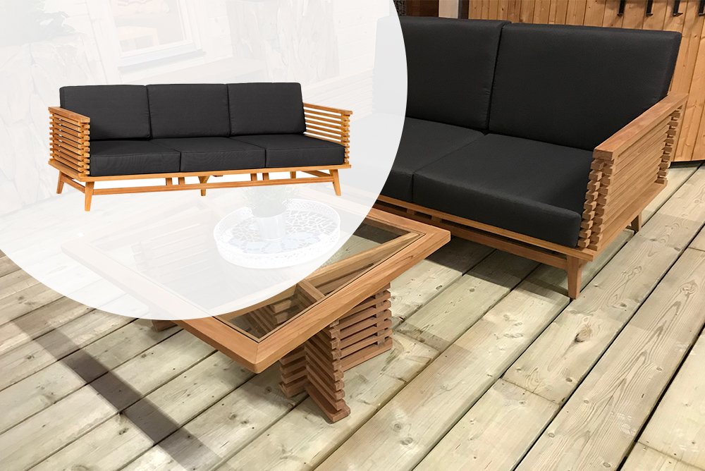 3-zits Tuinbank Teak Riverside 220x80x83cm – Inclusief Antraciet Kussens